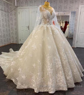 Long A-line Bateau Appliques Lace Sequins Tulle Wedding Dresses